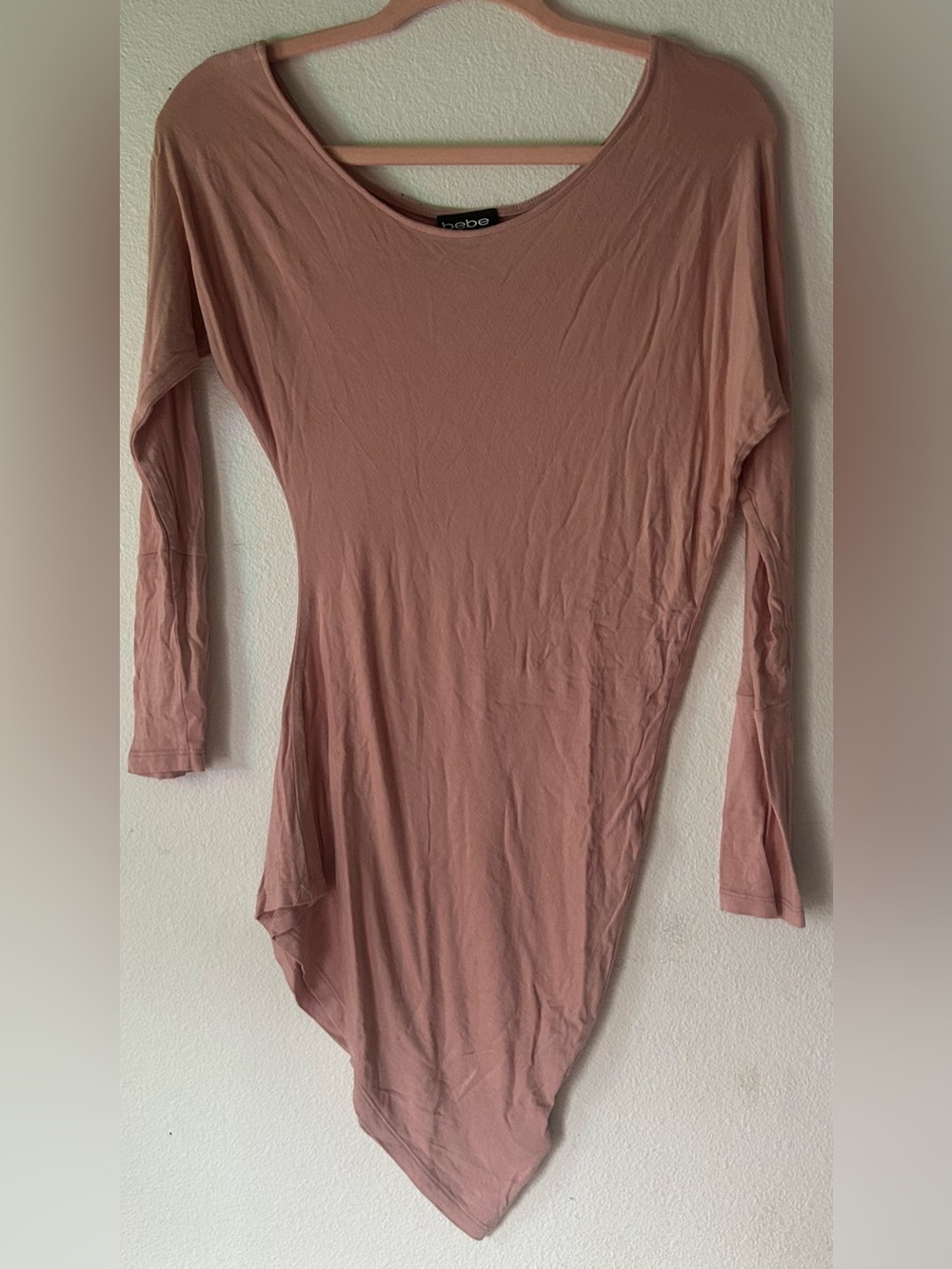 BeBe Long Sleeve Scoop Neck Dress/Long Shirt Dusty Pink
